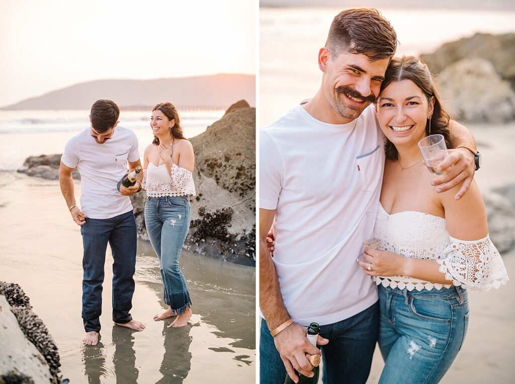 Cheers to the newly engaged at Avila Beach engagement session by Avila Beach engagement photographer Austyn Elizabeth Photography