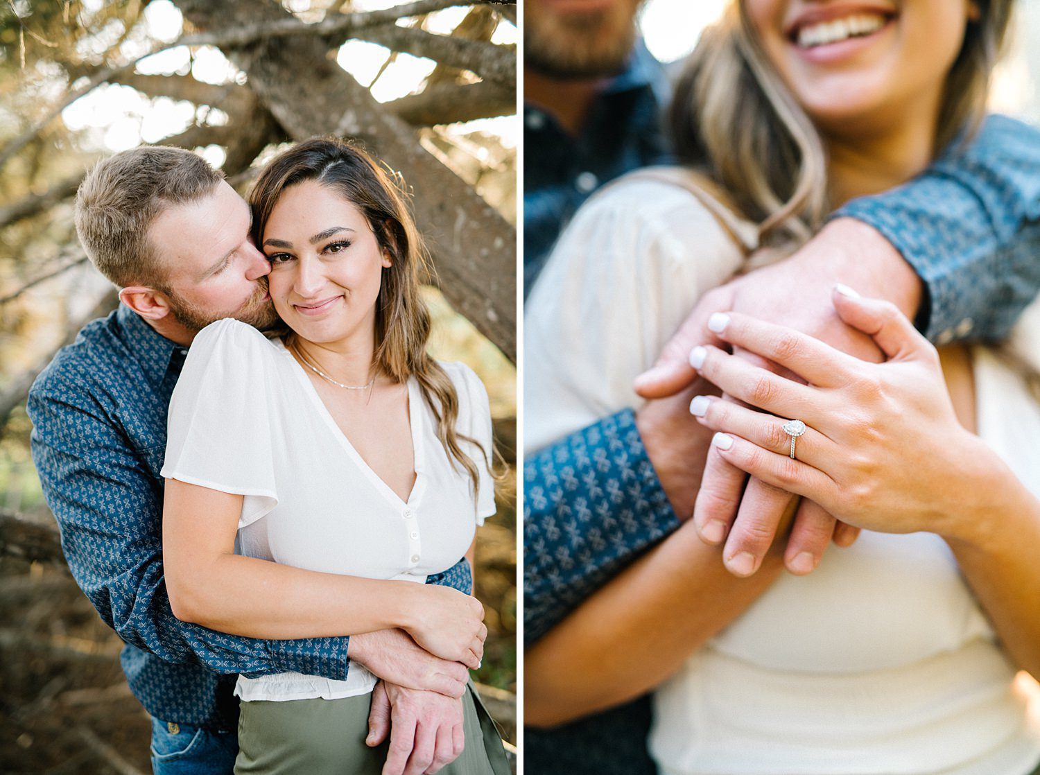 Showing off dropplet engagement ring on Pismo Beach boardwalk by Pismo Beach engagement photographer Austyn Elizabeth Photography