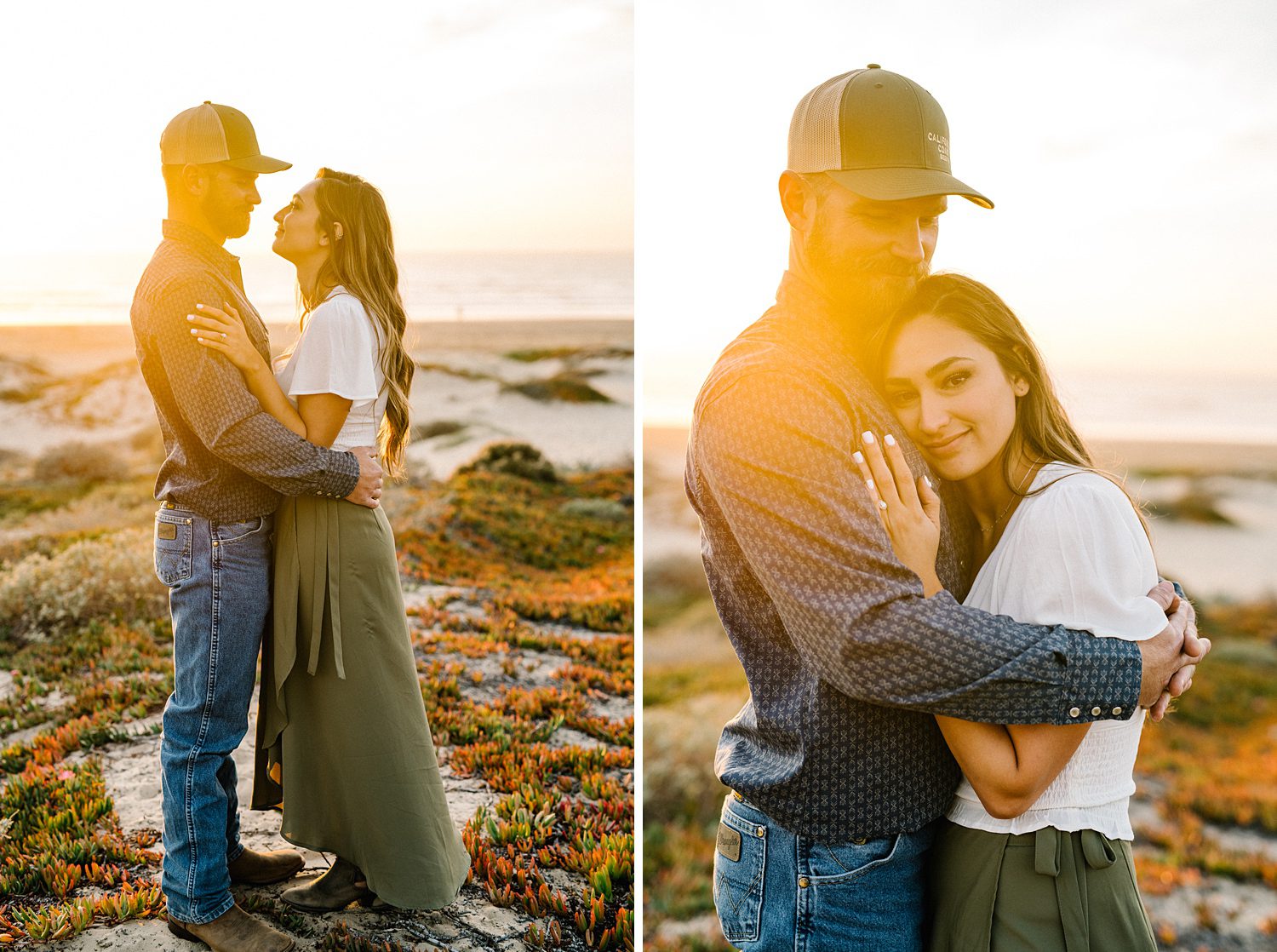 Sunset snuggles during engagement session at Pismo Beach Dunes at Sunset by Pismo Beach Wedding Photographer Austyn Elizabeth Photography