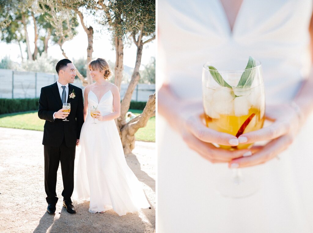 specialty sage and peach drink at Biddle Ranch Vineyard Wedding by Paso Robles Wedding Photographer Austyn Elizabeth Photography