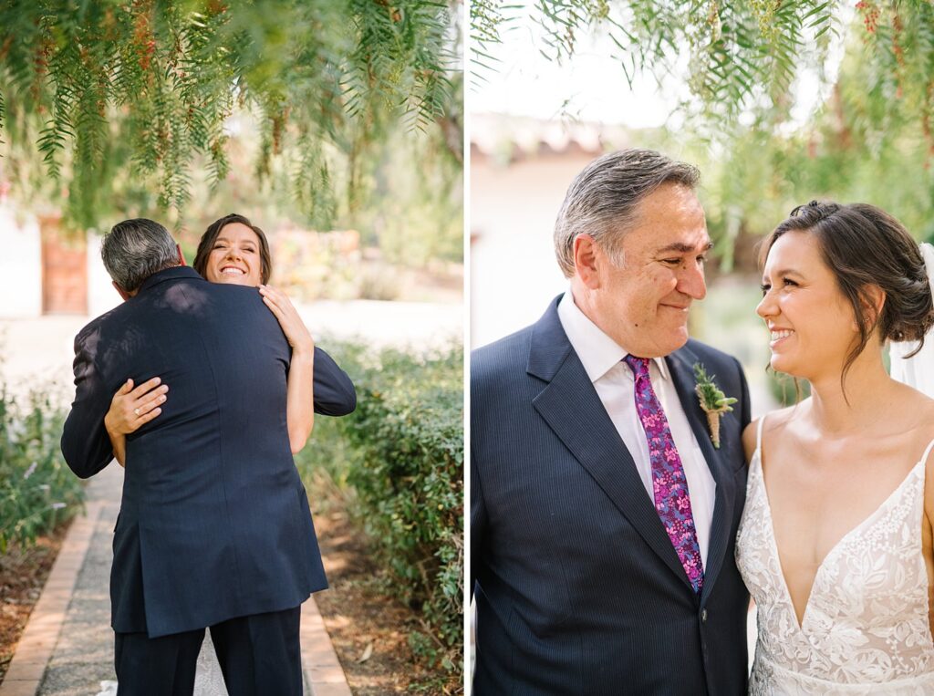 Bride with her father's first look at The Casitas Estate Wedding by Arroyo Grande Wedding Photographer Austyn Elizabeth Photography