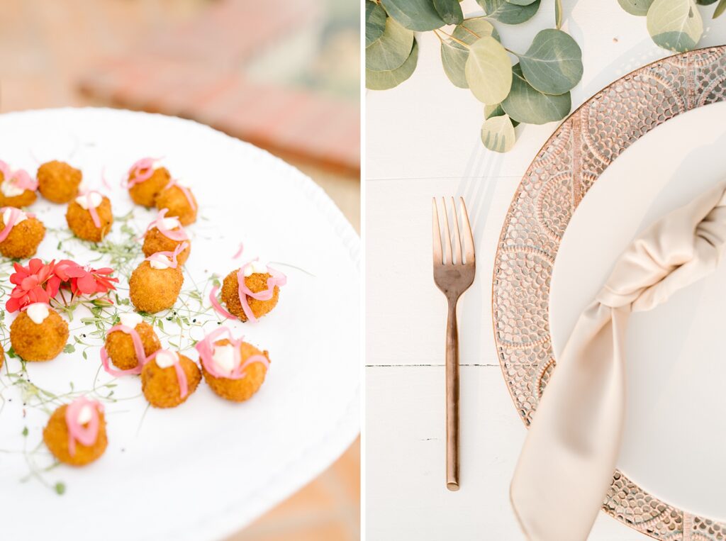 Floral and fauna fine food appetizers at The Casitas Estate Wedding by Arroyo Grande Wedding Photographer Austyn Elizabeth Photography