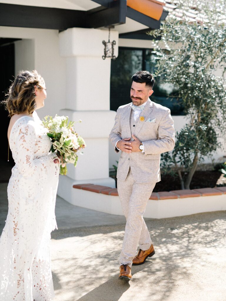 Groom exhales seeing bride for first time at La Lomita Ranch Wedding by Arroyo Grande Wedding Photographer Austyn Elizabeth Photography