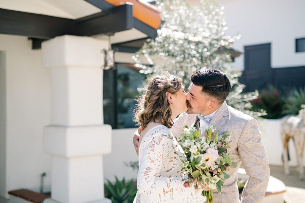Bride and groom kiss during first look at La Lomita Ranch Wedding by SLO Wedding Photographer Austyn Elizabeth Photography