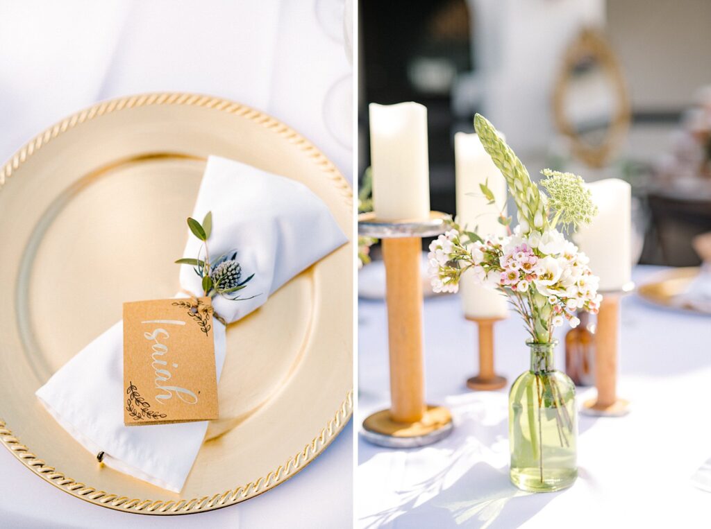 Gold accent wedding tables at La Lomita Ranch Wedding by SLO Wedding Photographer Austyn Elizabeth Photography