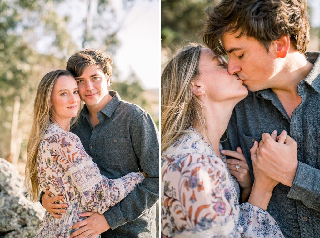 Neutral color engagement shoot with anthropology dress at Bishops Peak engagement session with San Luis Obispo engagement photographer Austyn Elizabeth Photography