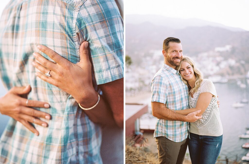 Bride and groom in hip teal and macramé tops by Catalina Engagement Photographer Austyn Elizabeth Photography