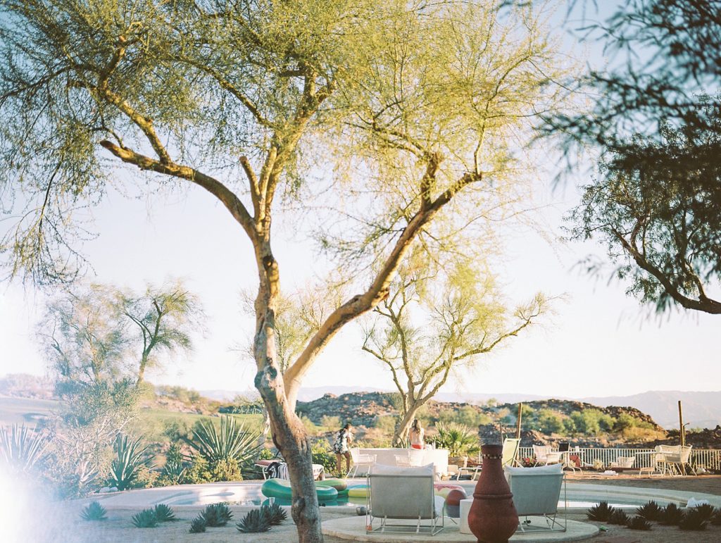 Hot tub sunrise session at Villa Leche Palm Desert Airbnb by San Luis Obispo Wedding Photographer Austyn Elizabeth Photography