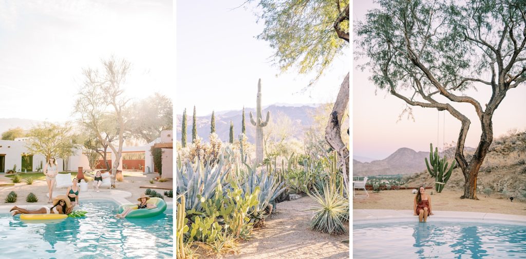 Enjoying a workcation at Villa Leche Palm Desert Airbnb by San Luis Obispo Wedding Photographer Austyn Elizabeth Photography