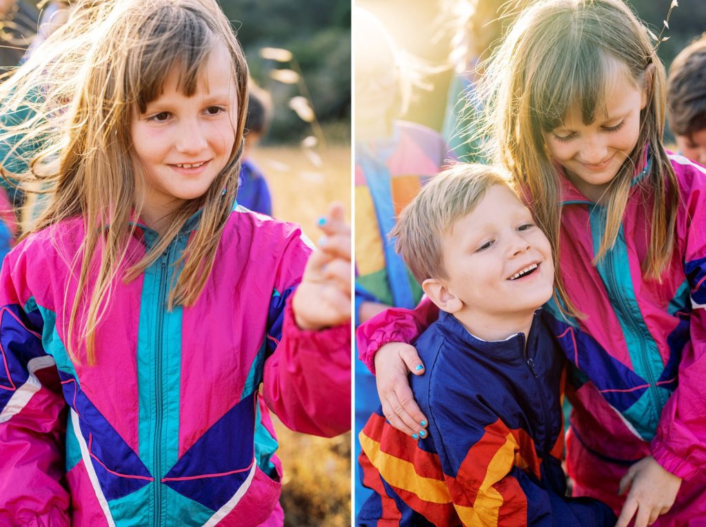 Family in retro windbreakers for family photo shoot with Pismo Beach Family Photographer Austyn Elizabeth Photography