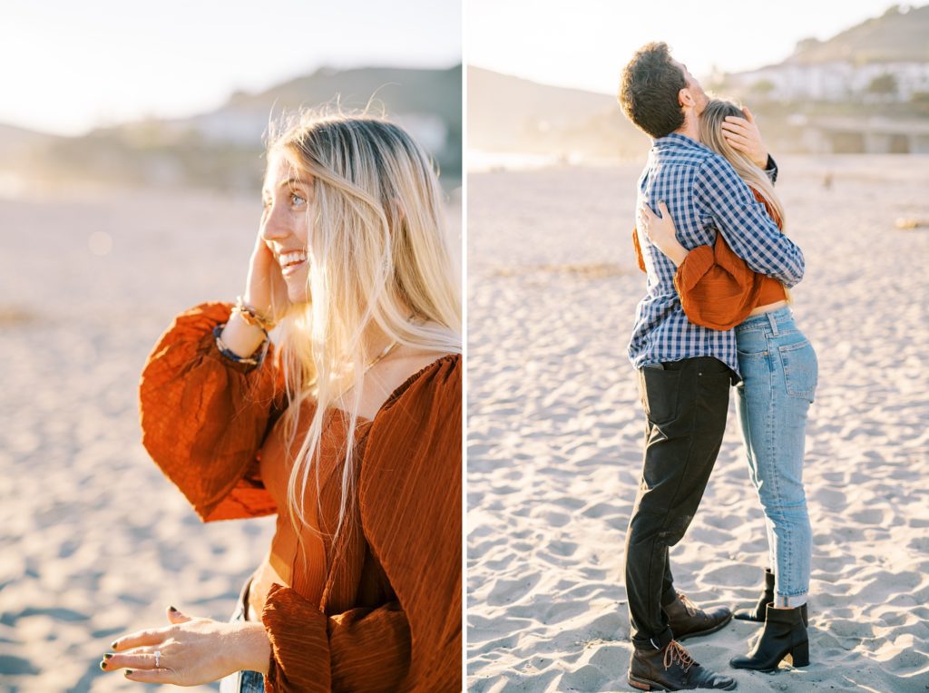 Girlfriend in disbelief during Avila Beach Proposal by Pismo Beach Wedding Photographer Austyn Elizabeth Photography