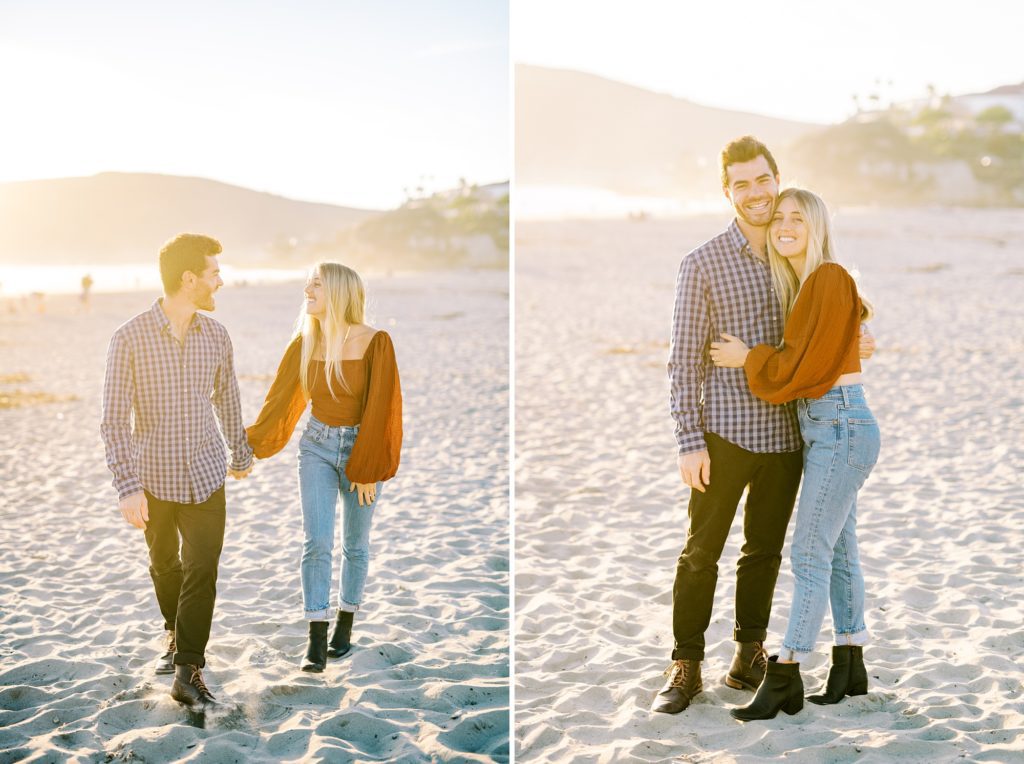 Newly engaged pose for photo at Avila Beach Proposal by Pismo Beach Wedding Photographer Austyn Elizabeth Photography