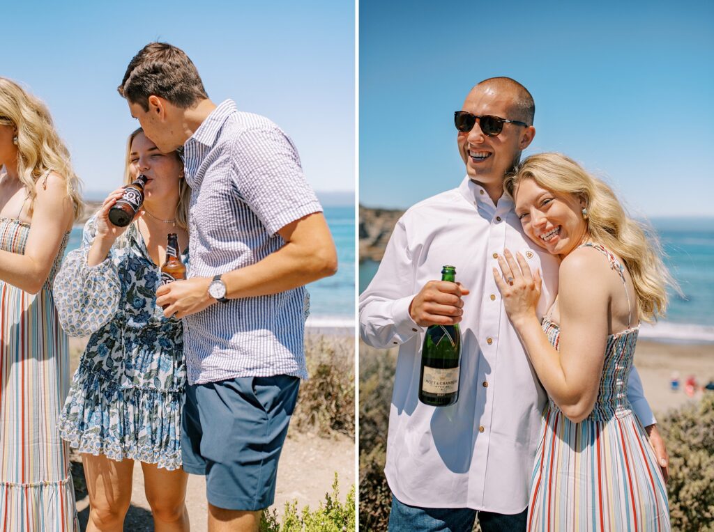 Toasts at surprise proposal at Montana De Oro's Spooners Cove by Pismo beach engagement photographer austyn elizabeth photography