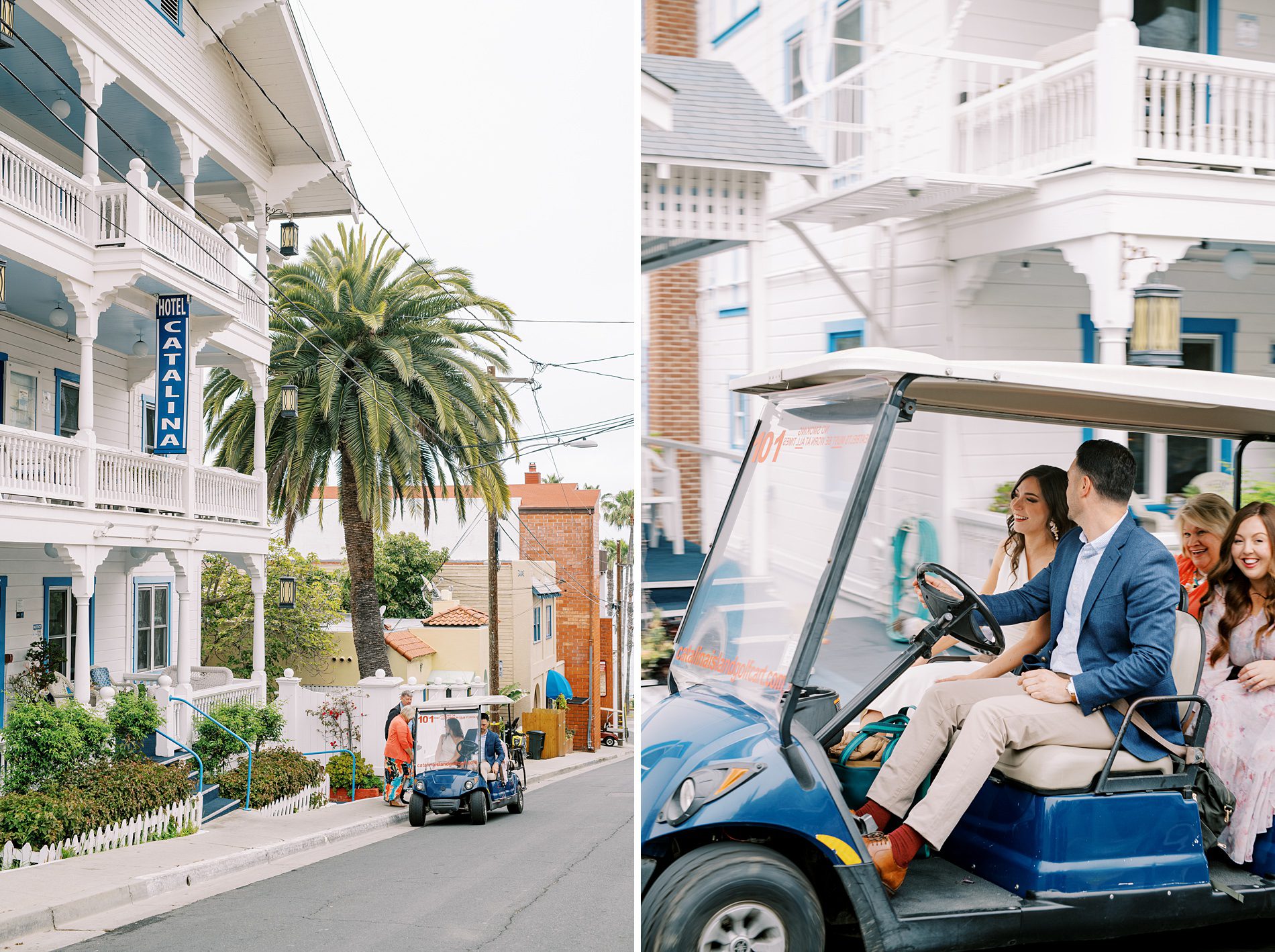 Couple rents golf carts as transportation throughout Catalina Island for their Catalina Island elopement by Avalon photographer Austyn Elizabeth Photography