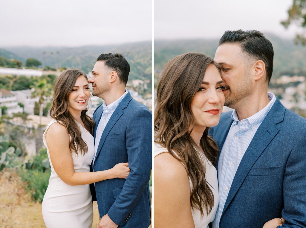 Couple smiling and telling secrets at Avalon elopement by Catalina island engagement photographer Austyn Elizabeth Photography