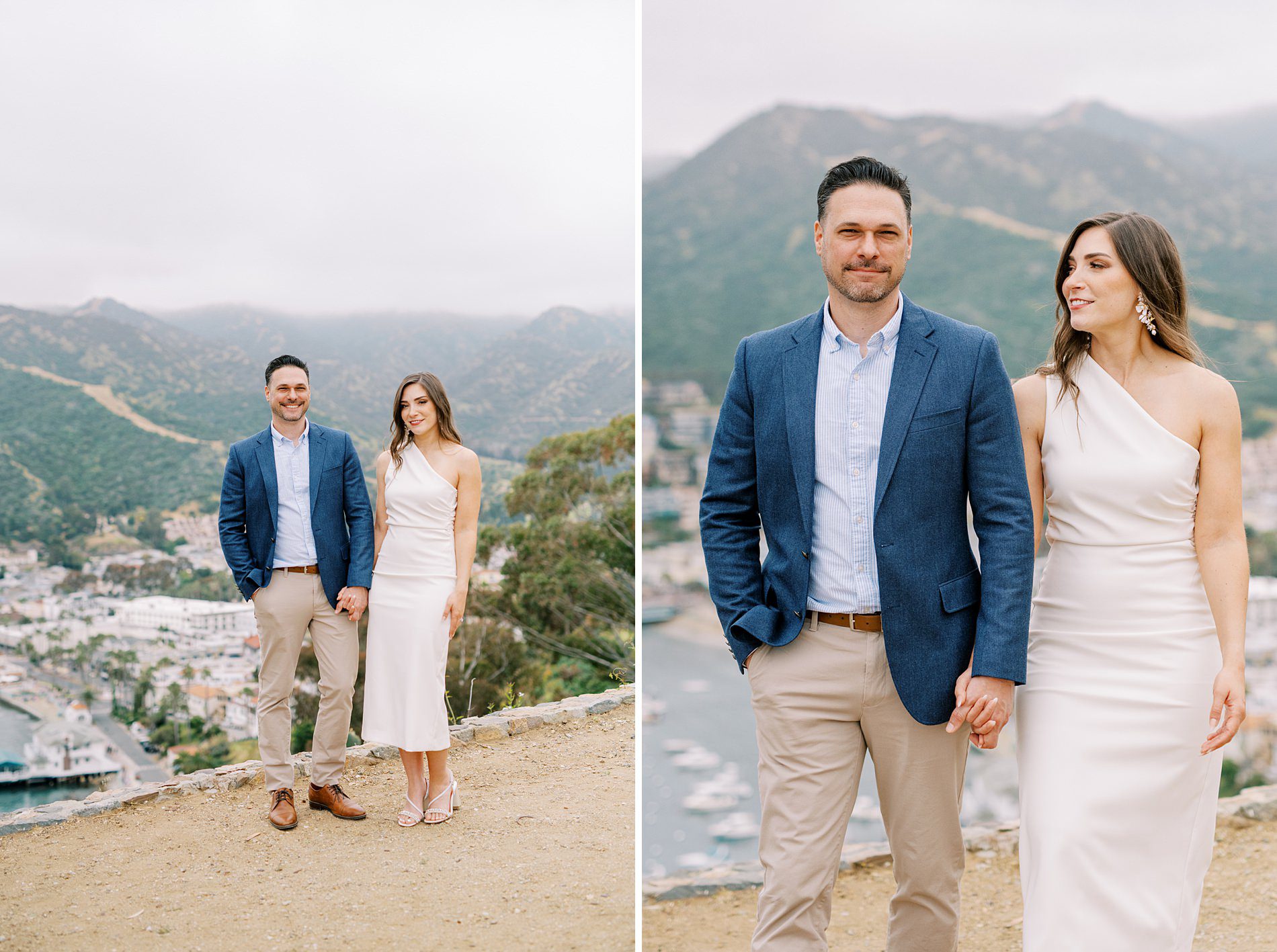 Couple holding hands overlooking avalon bay at their Catalina island elopement in may by Catalina island elopement photographer Austyn Elizabeth Photography