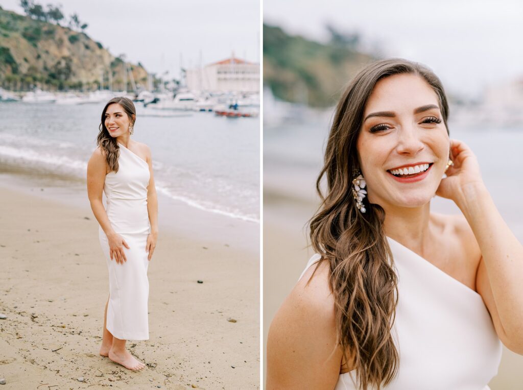 Classic off the shoulder dress at Catalina island elopement in may by Catalina island elopement photographer Austyn Elizabeth Photography