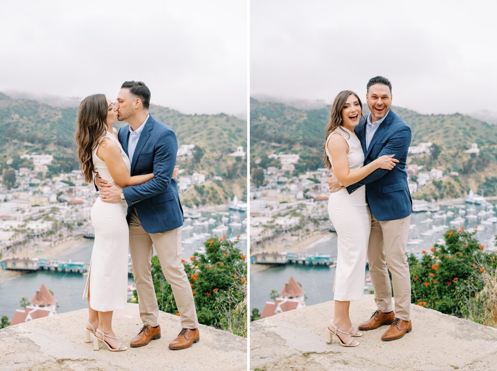 Surprised and first kiss at Catalina island Elopement during a foggy spring day by Catalina Wedding Photographer Austyn Elizabeth Photography