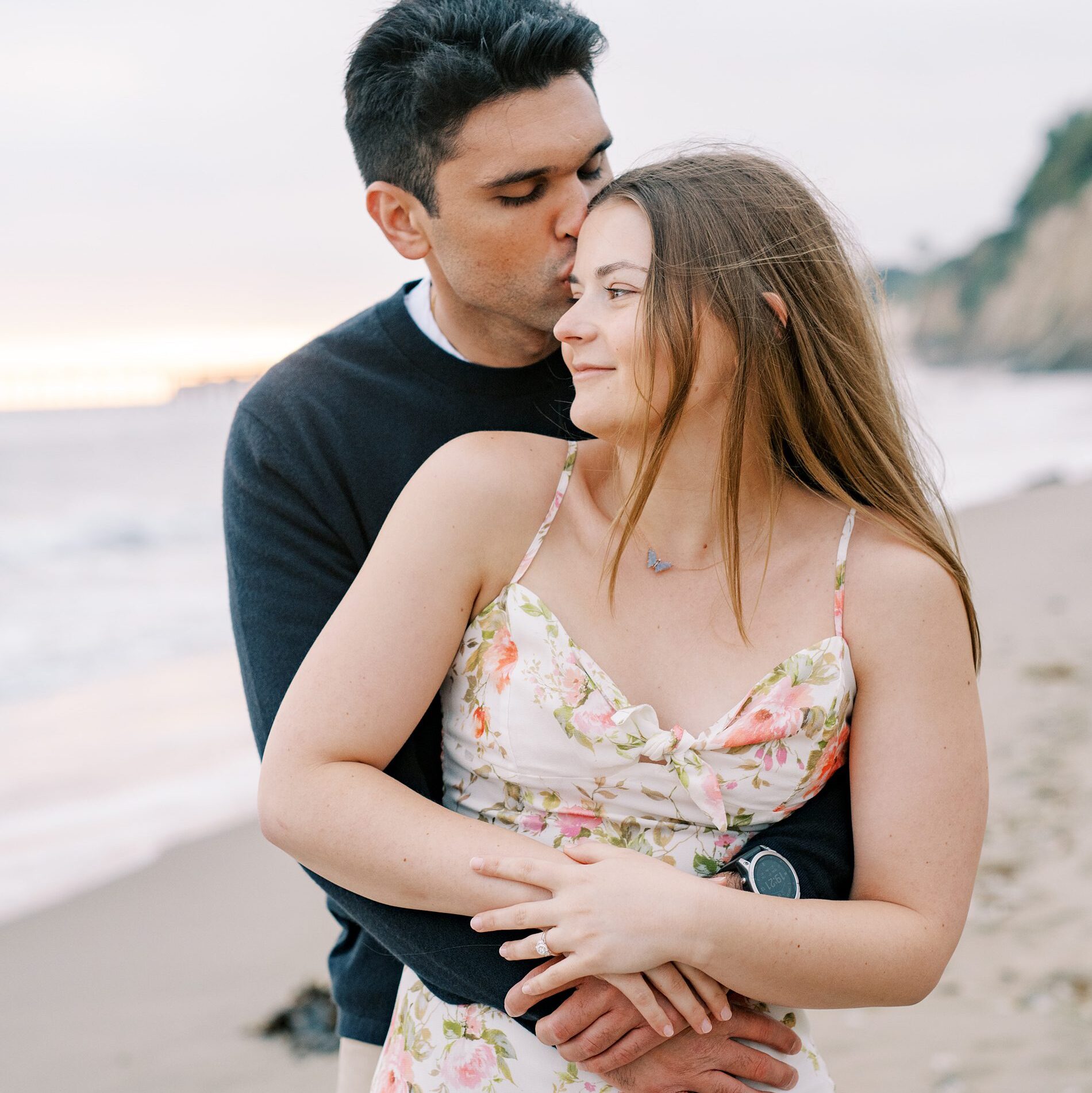 He kisses her forehead after proposing at the Ritz Carlton Bacara photographed by Santa Barbara wedding photographer Austyn Elizabeth Photography