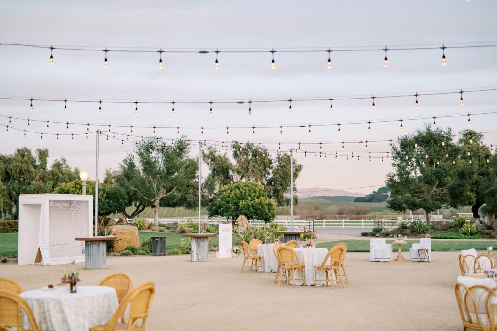 Courtyard after dusk at Cal Poly's EIM event designed by Brooke Nichole Events at The White Barn by San Luis Obispo Wedding Photographer Austyn Elizabeth Photography