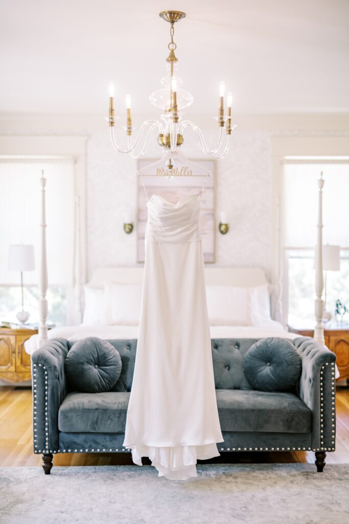 Bride's dress by Miosa Bridal Sacramento at Lamoure Vineyard wedding at Le Reve Estate by SLO film wedding photographer Austyn Elizabeth Photography