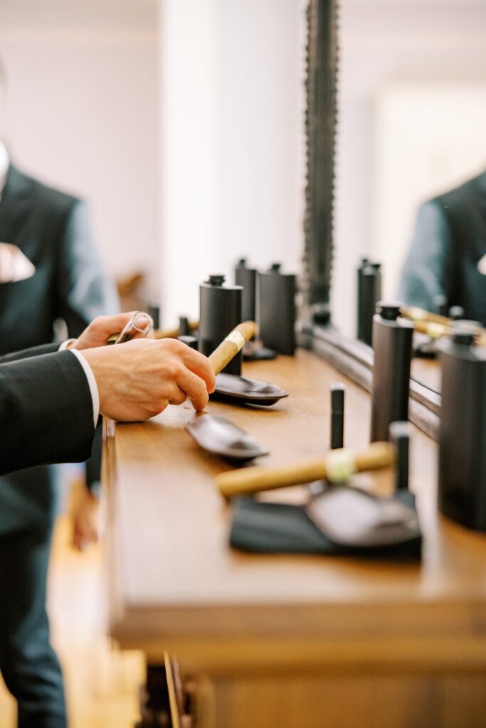 Groom gifts cigars at Lamoure Vineyard wedding at Le Reve Estate by Pismo Beach wedding photographer Austyn Elizabeth Photography