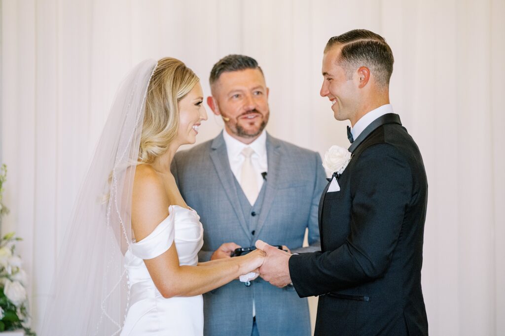 Bride and groom so happy during wedding ceremony at Lamoure Vineyard wedding by Pismo Beach wedding photographer Austyn Elizabeth Photography