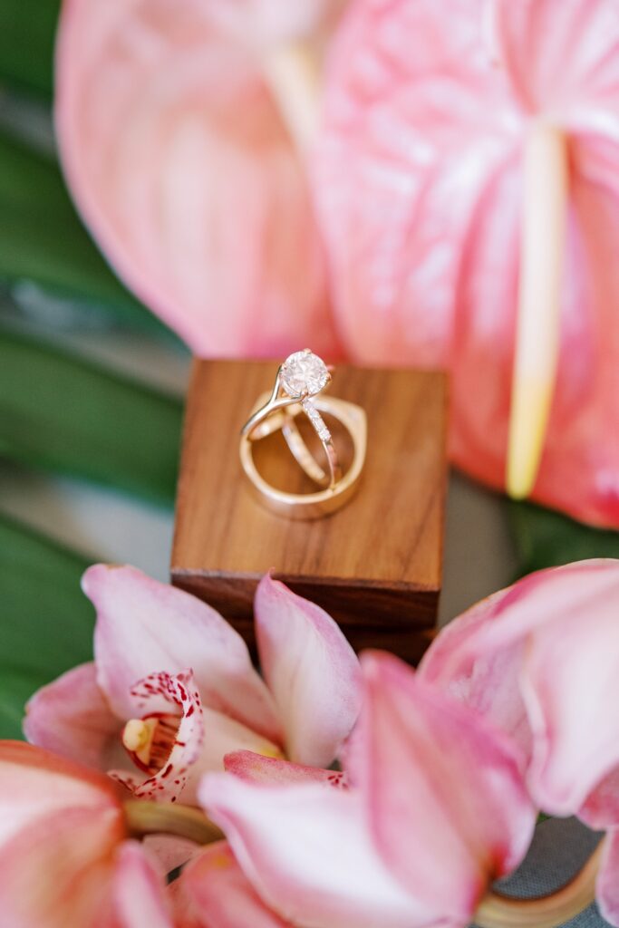 Wedding rings passed down from family members at Hawaiian Villa Leche wedding by Palm Springs Wedding Photographer Austyn Elizabeth Photography