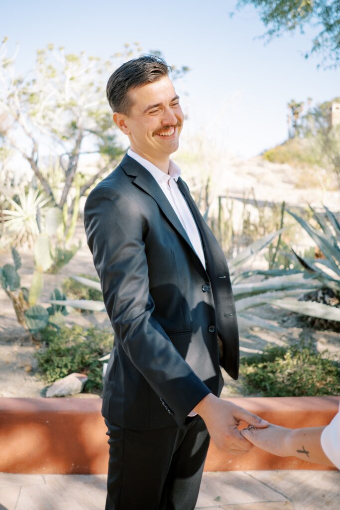 Groom gazing at his bride at Villa Leche wedding by Palm Springs Wedding Photographer Austyn Elizabeth Photography