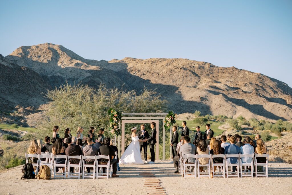 Iconic modern wedding ceremony in the hills of Palm Springs at Villa Leche wedding by Palm Springs Wedding Photographer Austyn Elizabeth Photography