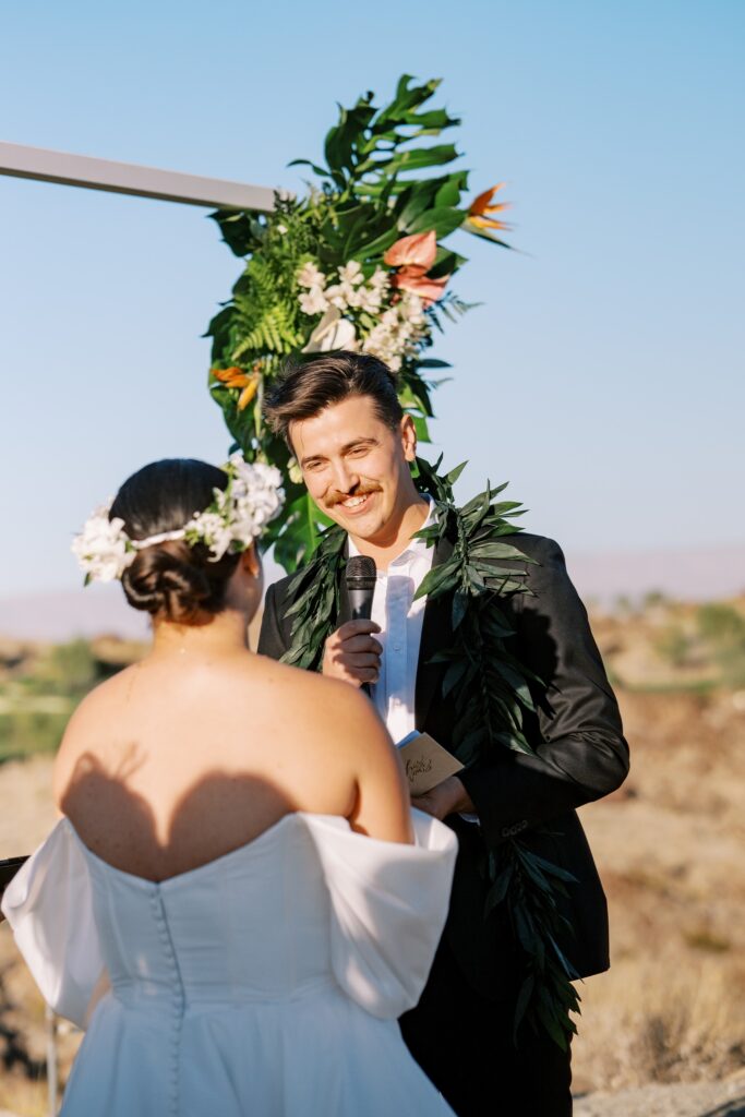 Groom reading vows at Villa Leche wedding by Palm Springs Wedding Photographer Austyn Elizabeth Photography
