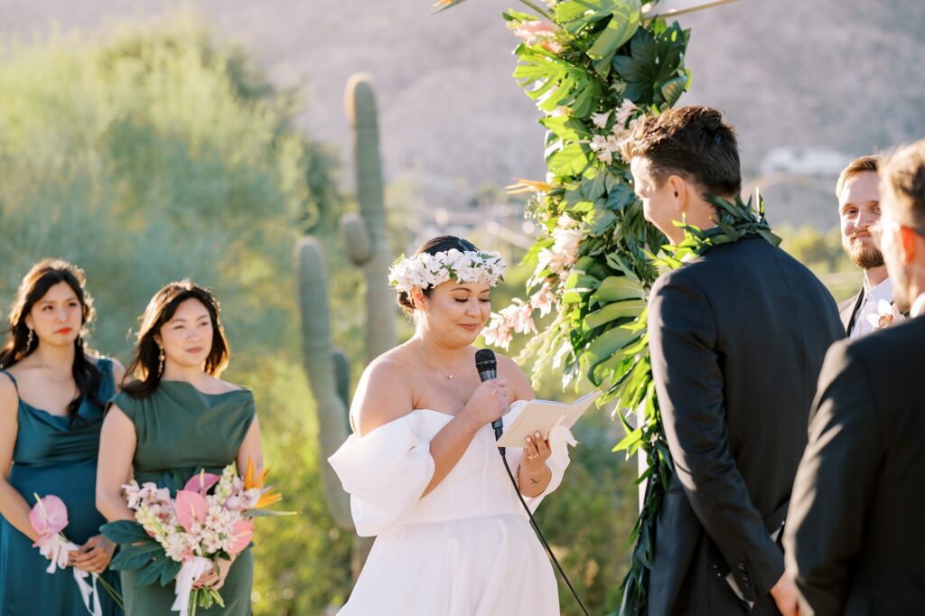 Bride reading vows at Villa Leche wedding by Palm Springs Wedding Photographer Austyn Elizabeth Photography