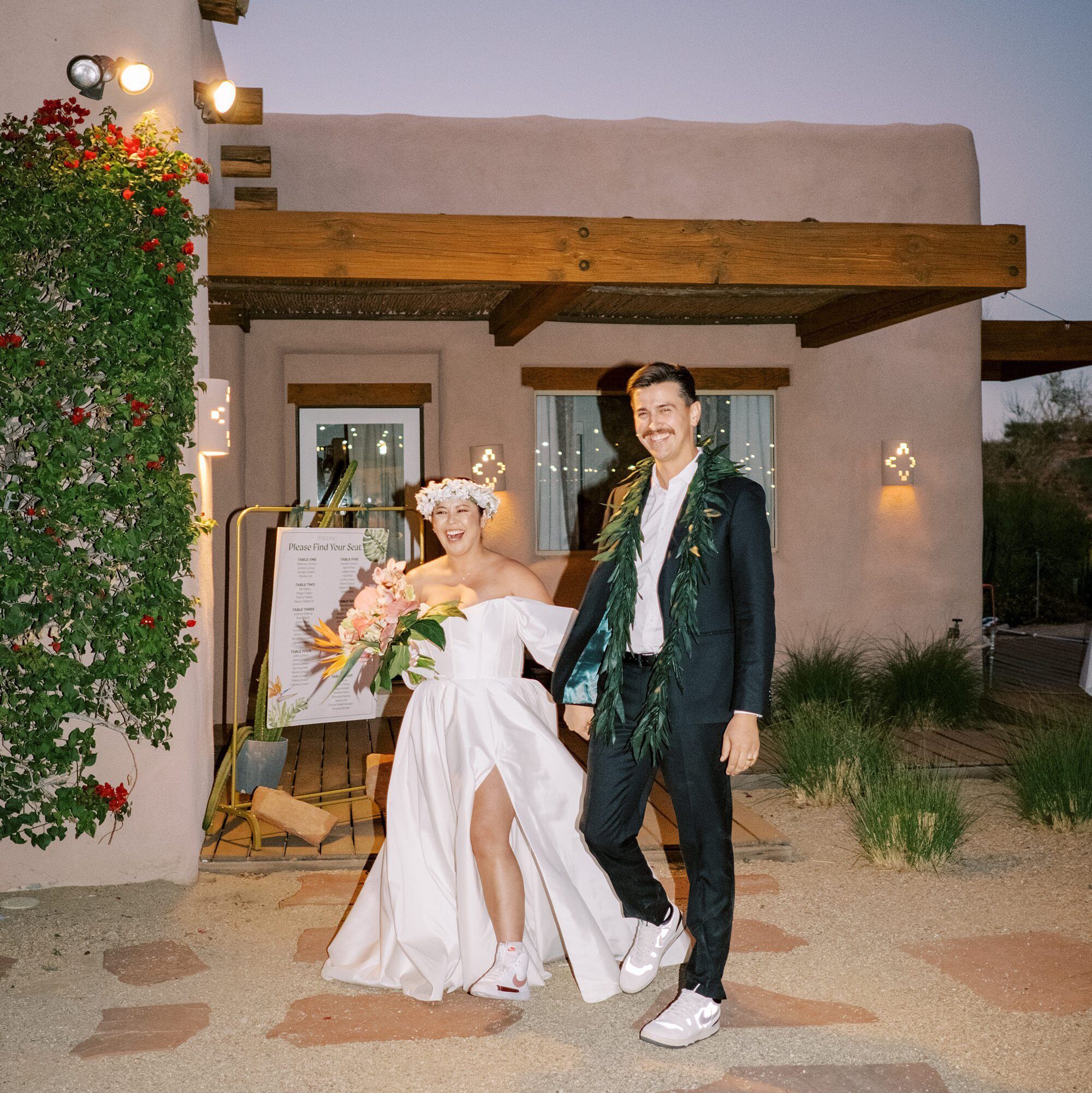 Bride and groom enter the wedding reception at Villa Leche wedding by Palm Springs Wedding Photographer Austyn Elizabeth Photography
