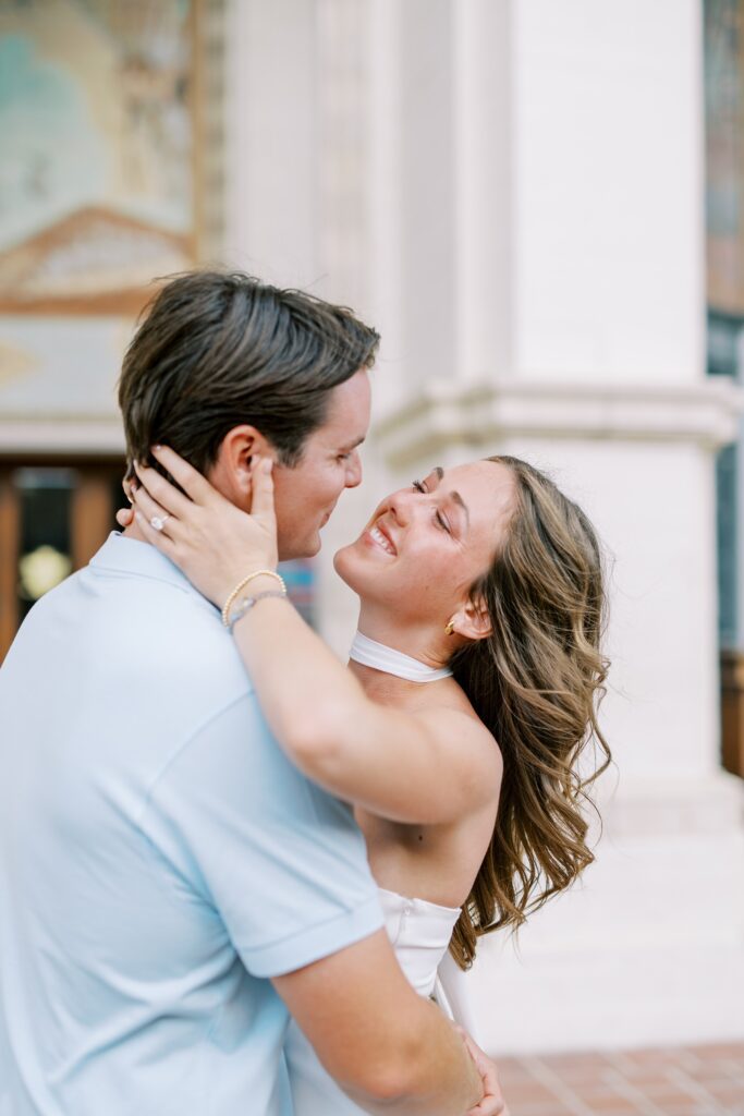 Couple dance at Catalina Casino during engagement session by Avalon Wedding Photographer Austyn Elizabeth 