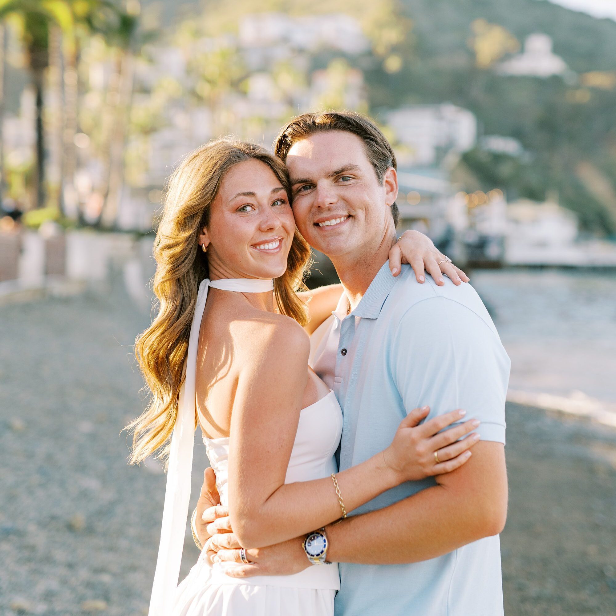 Couple pose on beach after surprise catalina island proposal by Catalina Island Wedding Photographer Austyn Elizabeth