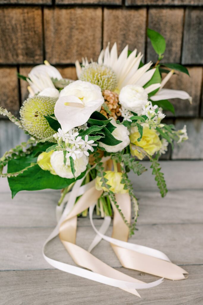 Stunning tropical bridal bouquet inspiration by Cayucos Wedding Photographer on Film by Austyn Elizabeth Photography
