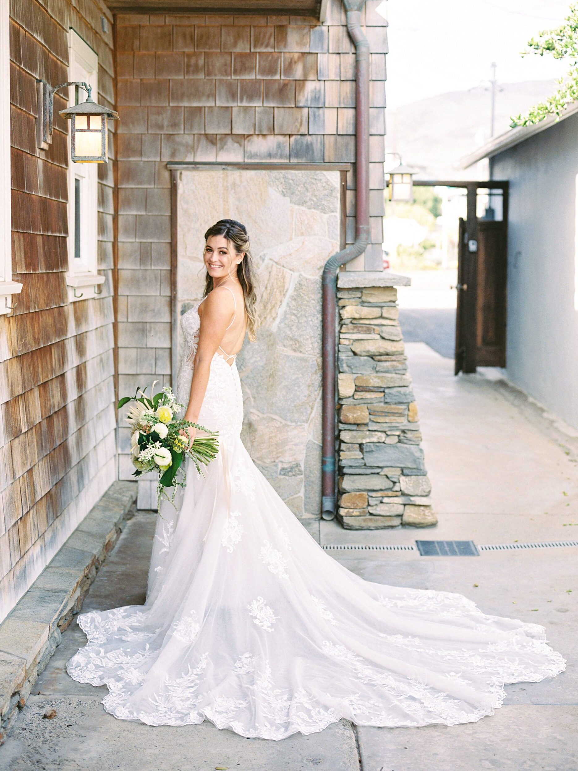 Bride with full dress by Cayucos Wedding Photographer on Film by Austyn Elizabeth Photography