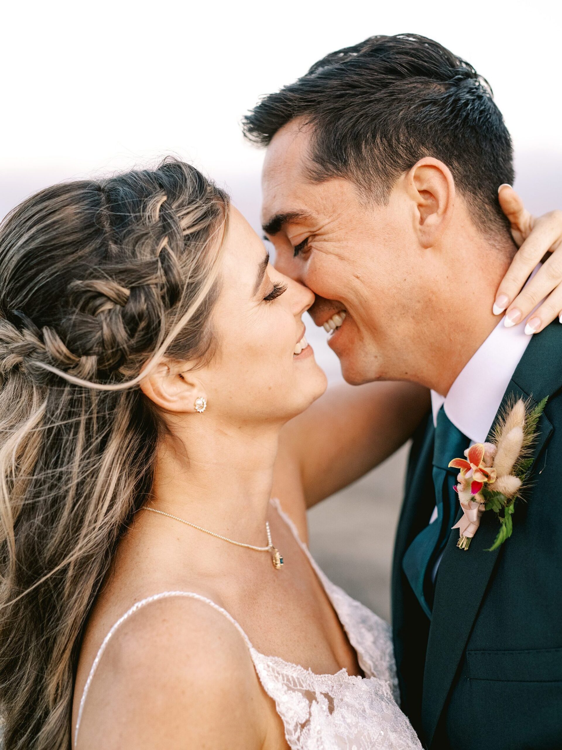 Couple laugh and smile up close by Cayucos Wedding Photographer on Film by Austyn Elizabeth Photography